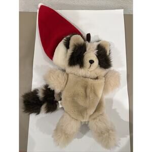 VTG 1985 Christmas Stocking Raccoon Plush Stuffable Pouch Hallmark 3D Realistic